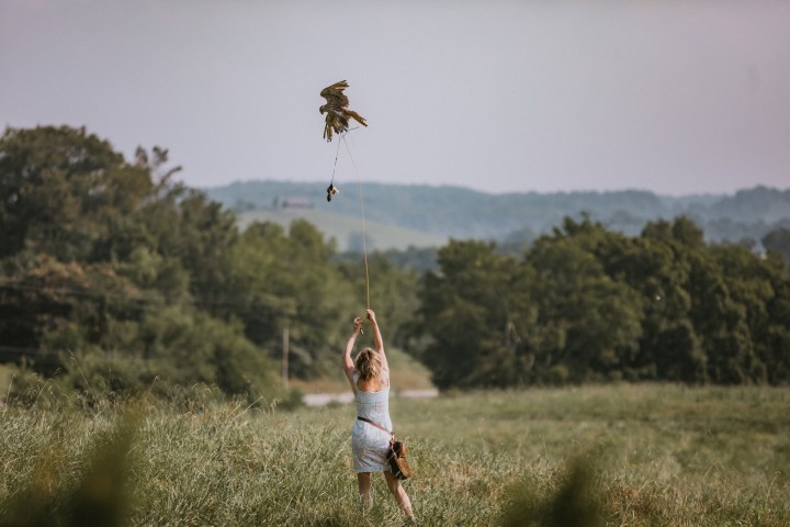 a person flying a kite in a field
